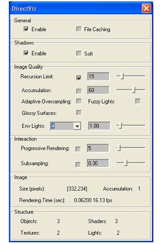 The DirectViz control dialog